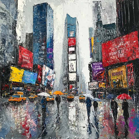 雨中行人高楼霓虹