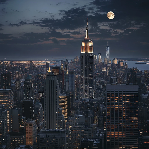 帝国大厦与月光下的剪影