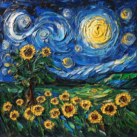 向日葵夜空油画