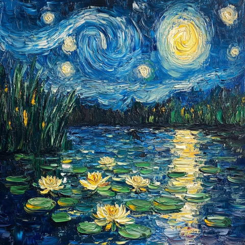 星夜莲花印象画