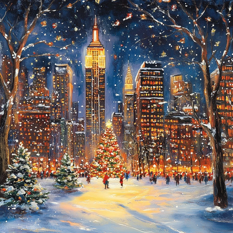 帝国大厦节日灯饰与雪景