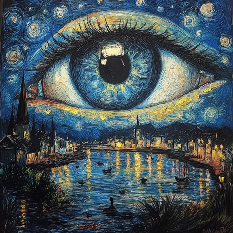 梵高风格夜晚巨眼图