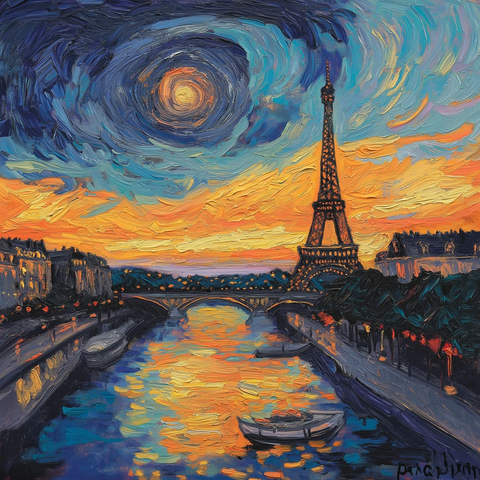 埃菲尔铁塔倒影塞纳河