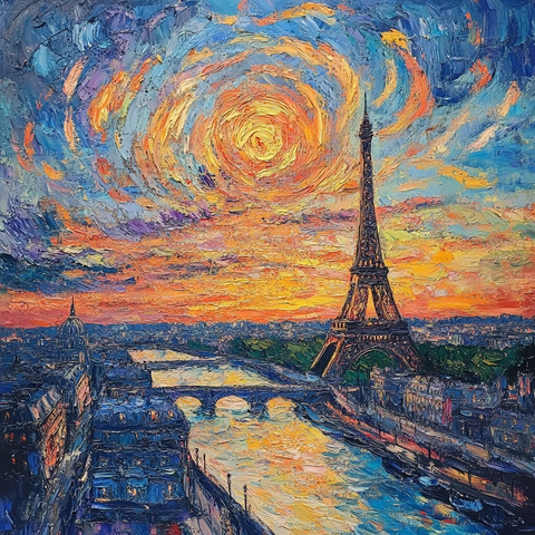 日落河畔塔影云涌