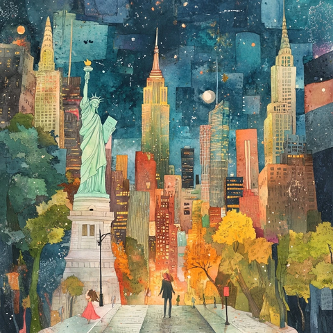 中央公园漫步自由女神远眺