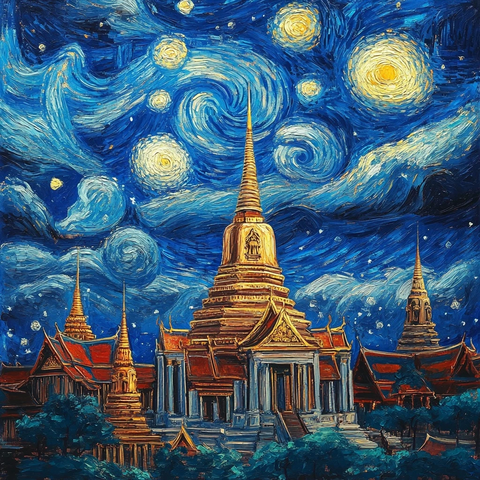 星空寺庙蓝白天际线