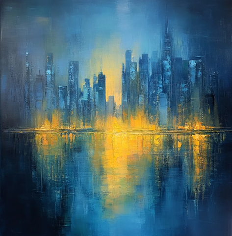 黎明城市雾气水面