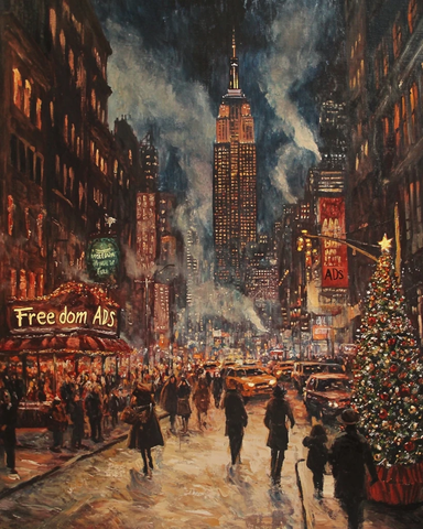 圣诞树与自由标语城市街景