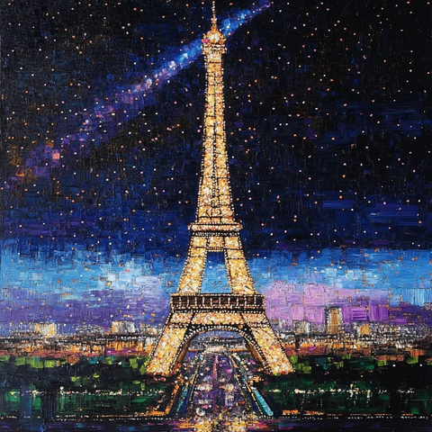 夜晚闪耀的铁塔光芒