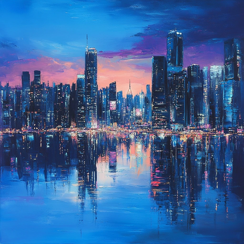 水面倒映城市灯光