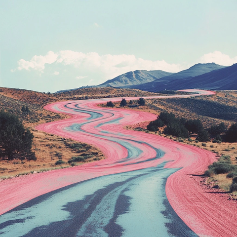沥青路模糊车流远山