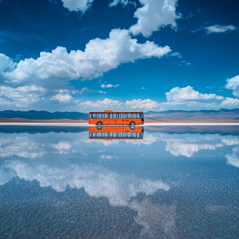 盐湖上的横断客车倒影