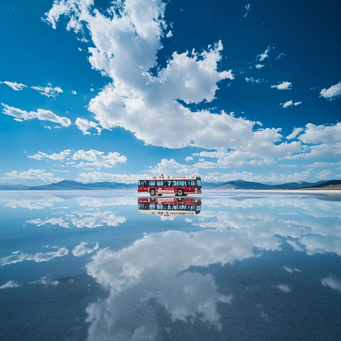 盐湖倒影蓝天白云静止
