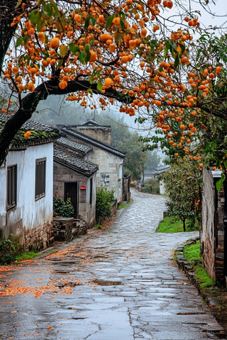 秋柿雨巷