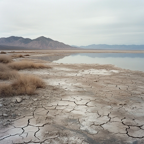 干涸湖床与枯萎植被