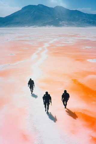 盐湖上的武装者与山脉