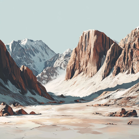 雪山覆盖的岩石山脉