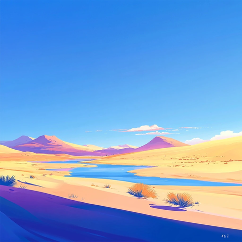 沙漠绿洲与天空特写