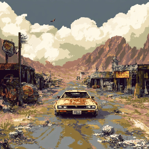 废土战车残骸像素画