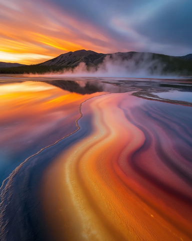 彩色温泉光影交织