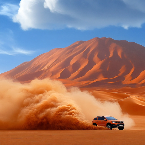 沙漠行驶尘土飞扬