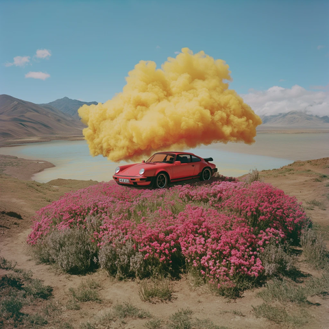 悬浮岛屿上的保时捷跑车