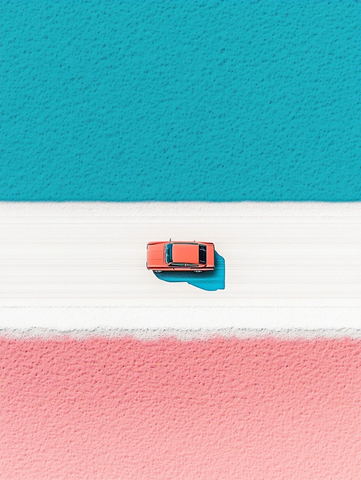 沙滩跑车渐变色天空