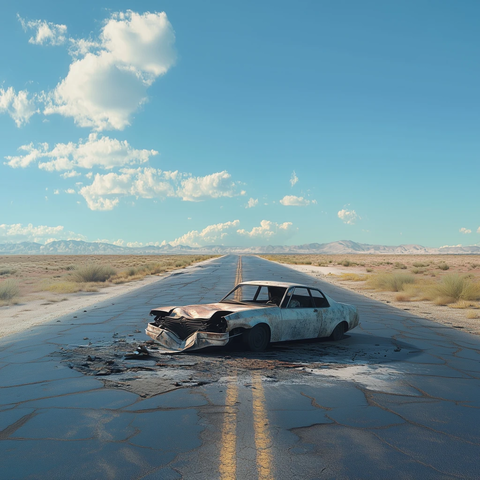 事故车辆空旷道路蓝天