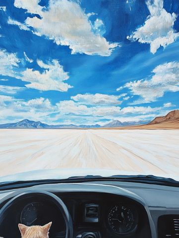 车内猫与速驰绘画