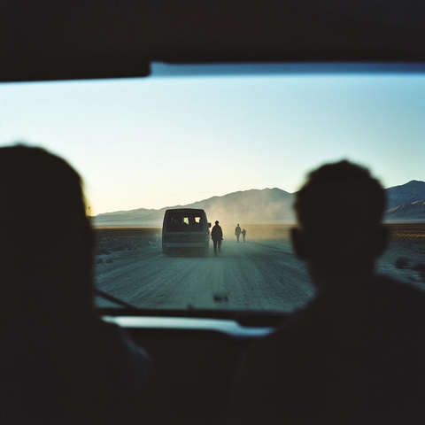 沙漠黄昏路上行人漫步