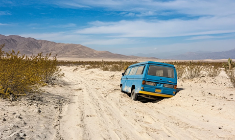 蓝色货车陷沙中
