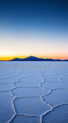 日落时分盐湖与远山