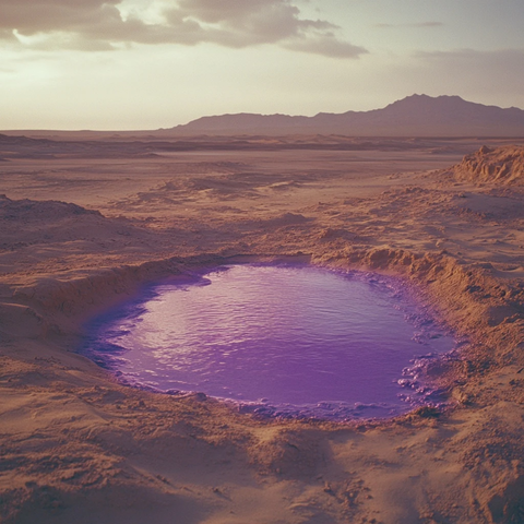 紫色液体池与沙漠沙