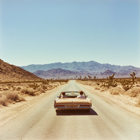 沙漠公路与敞篷车前行