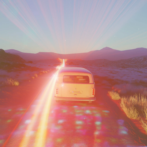 公交站台沙漠黄昏全景