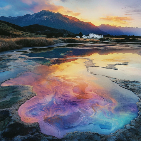 发光岩石池黄昏湖景