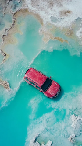 大众停放盐湖表面