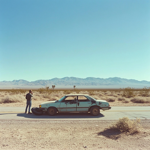 路边汽车轮胎故障一人通话中