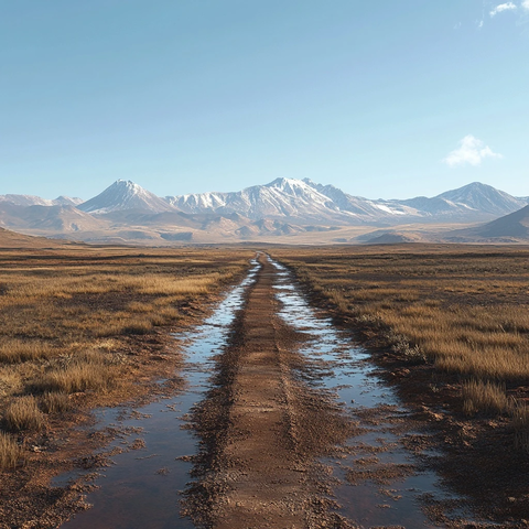 大泥土路与远山背景