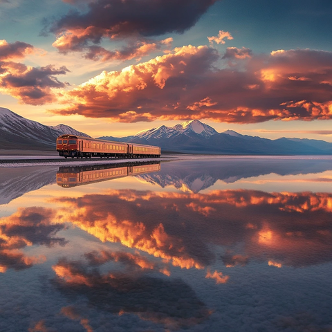 盐湖倒影山峦映霞