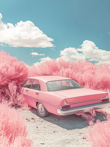 粉色汽车沙漠陷沙