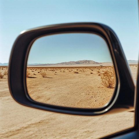后视镜中的荒凉沙漠
