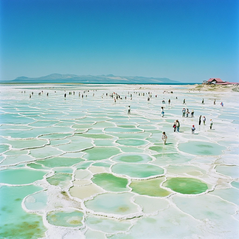 盐湖结晶景观与人群