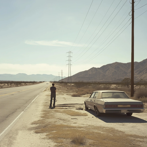 男子路边停车站立