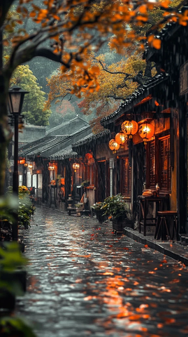 雨夜灯笼古街