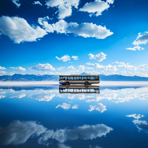 盐湖横跨巴士水面倒影