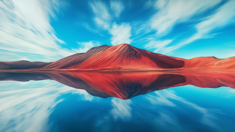 红山映湖蓝天白云