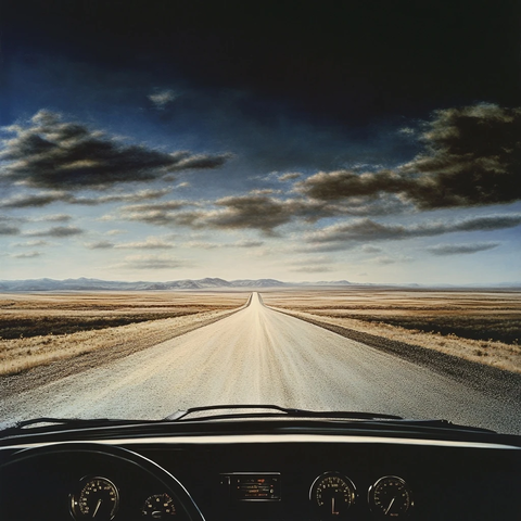 道路尽头与车内仪表盘