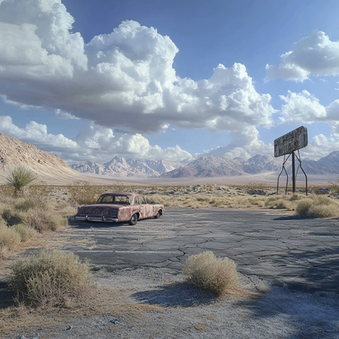 老旧停车场荒漠景象