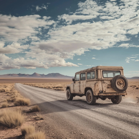 越野车行驶荒漠公路